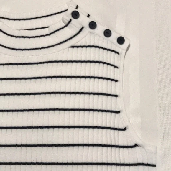 Talbots White Black Stripe Sleeveless Ribbed Mock Neck Sweater SP - Picture 6 of 14